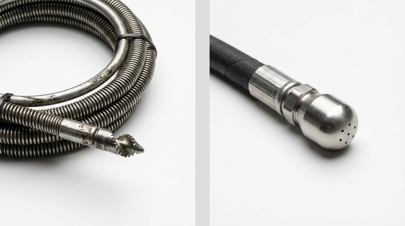 Drain snake cable and hydro jetting nozzle used for drain cleaning in Long Prairie, MN