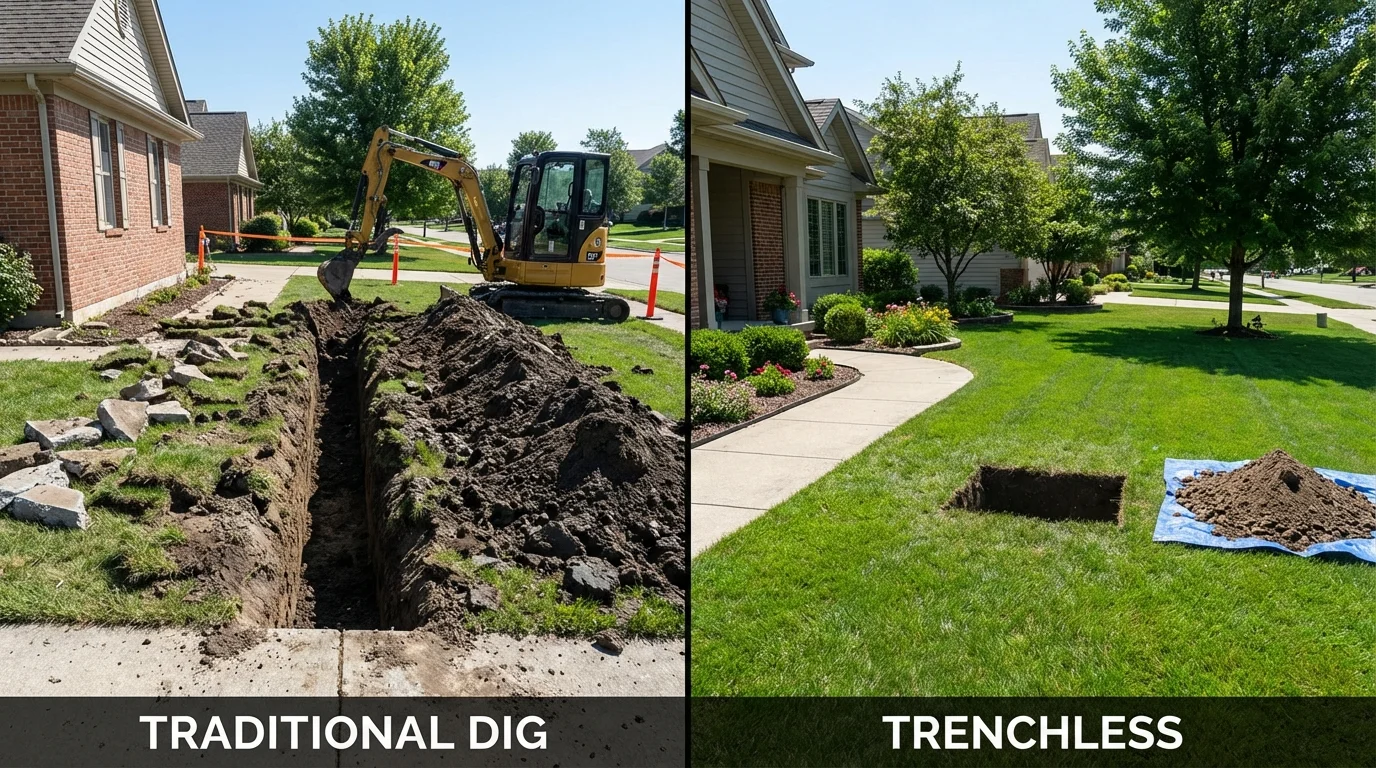 Trenchless sewer repair with minimal yard damage versus traditional excavation in Long Prairie, MN